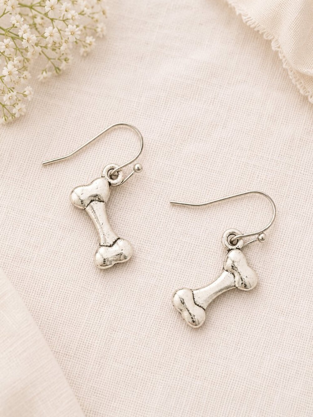 Dainty Silver Dog Bone Dangle Earrings Pet Lover Minimalist